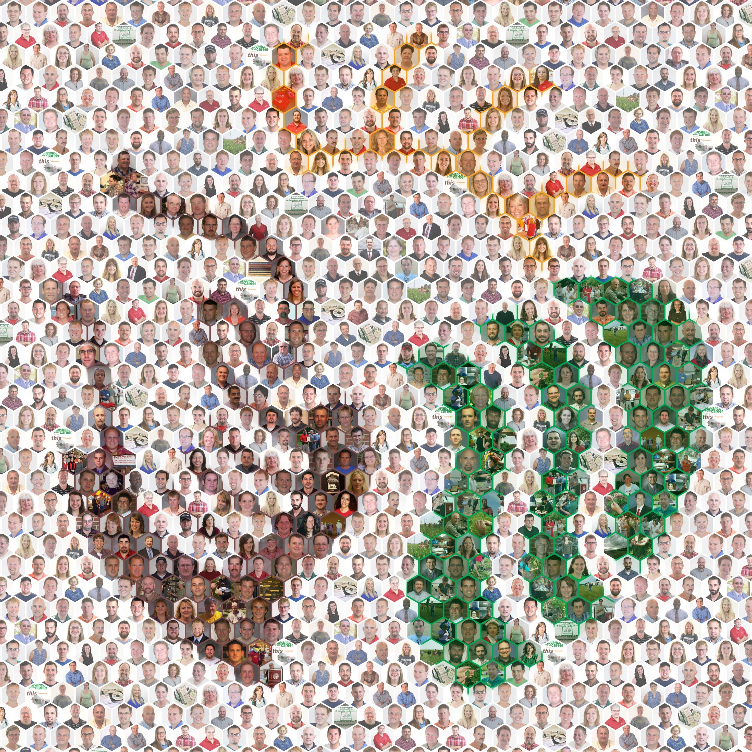 Photomosaic of graduates and staff involved in MS Agronomy Program, showing the program's logo as background image.